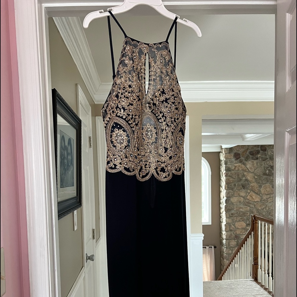 Blonde Nites Blue and Gold Prom Dress